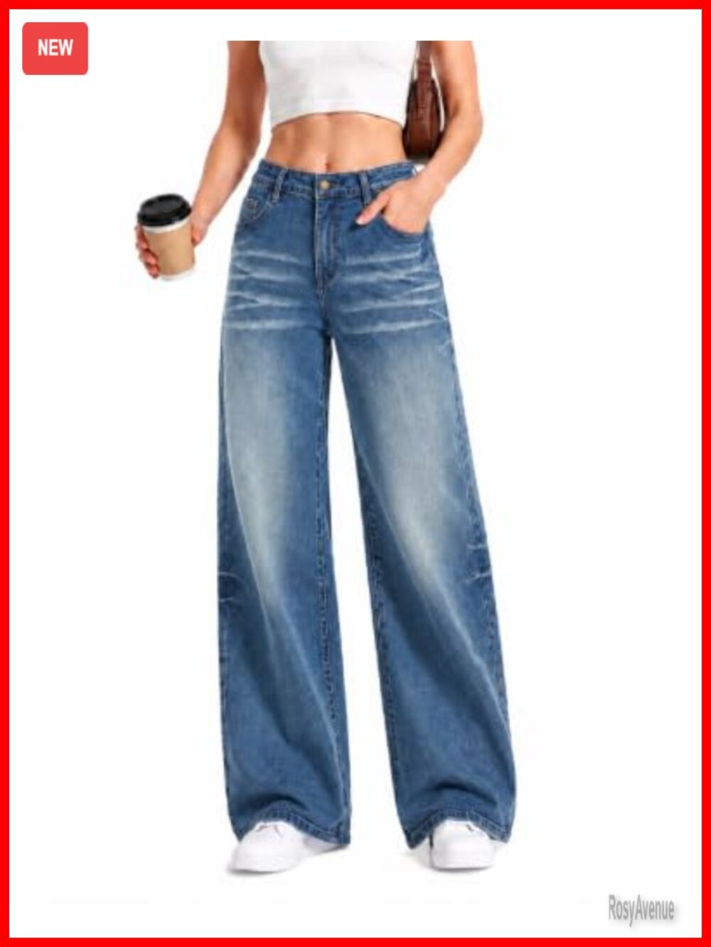 High Waisted Wide Leg Jeans Stretchy Straight Leg Denim Pants Loose Fit Baggy